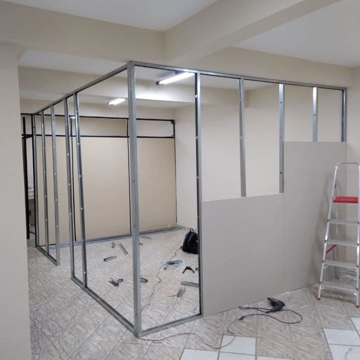 Metal stud framing for a gypsum partition wall in a Chandigarh office space